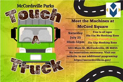 Promo for Touch-a-Truck with dates and times.